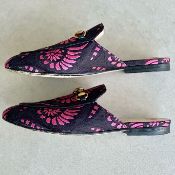 Gucci Princetown Flat Mules Black&Pink Printed Fabric Size 37 - Picture 9 of 11